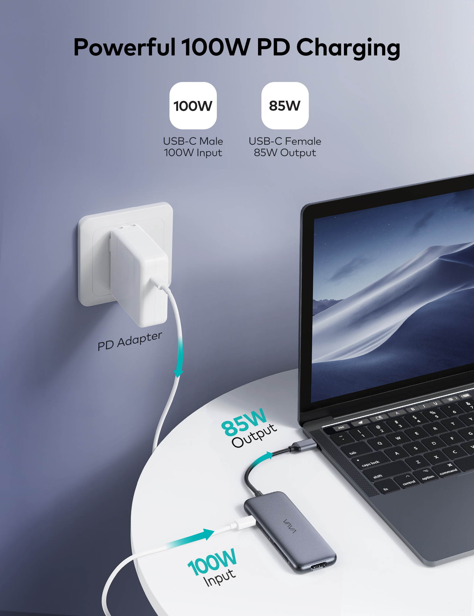 VAVA USB-C Hub, 8-in-1 USB-C Adaptor, with 4K 60Hz HDMI, USB-C and 2 USB-A 5Gbps Data Ports, 100W Power Delivery, SD/TF Card Slots, Headphone Jack for MacBook Pro/ iPad Pro/ Type-C Laptops/ Windows/ m