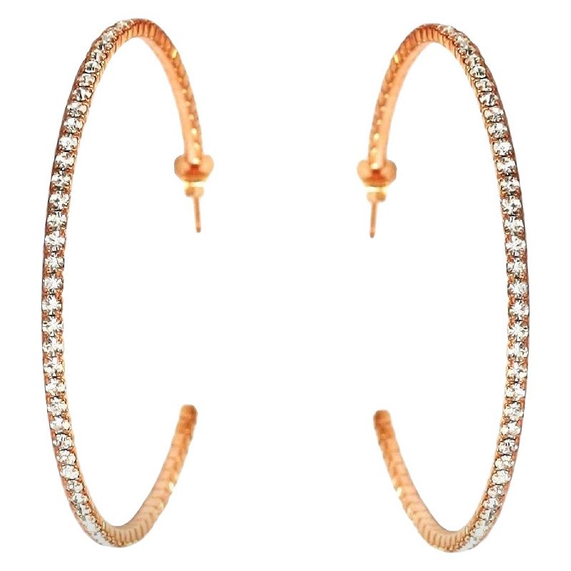 Women's Zirconite 50mm Round Crystal Hoop Earrings - Rose Gold