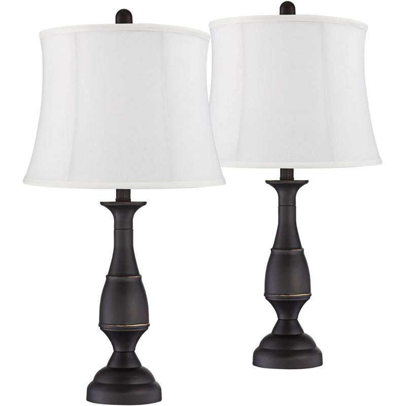 Regency Hill Ben Dark Bronze Metal Cream Shade Table Lamps Set of 2