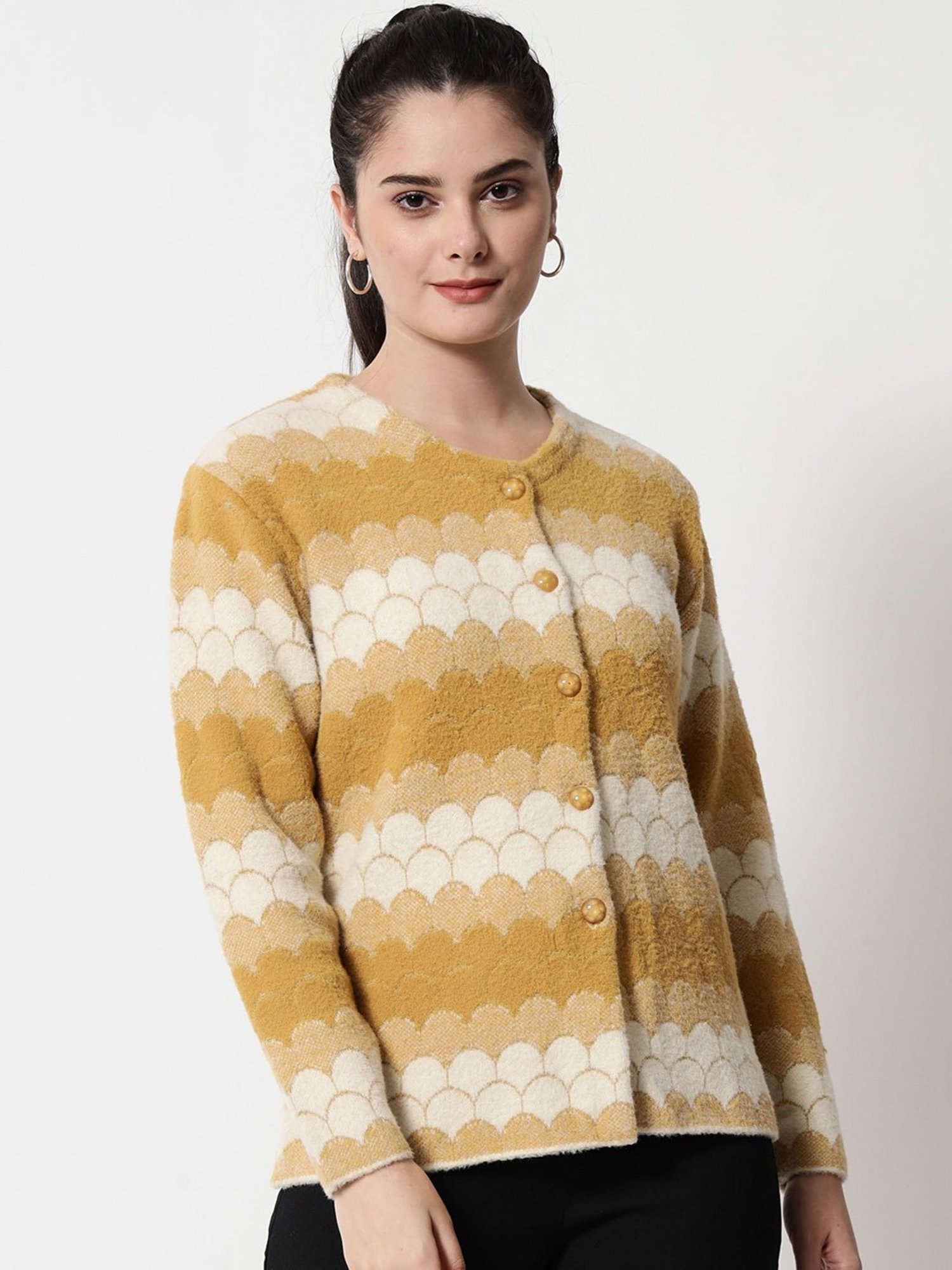 TAB91 Yellow Self Design Cardigan