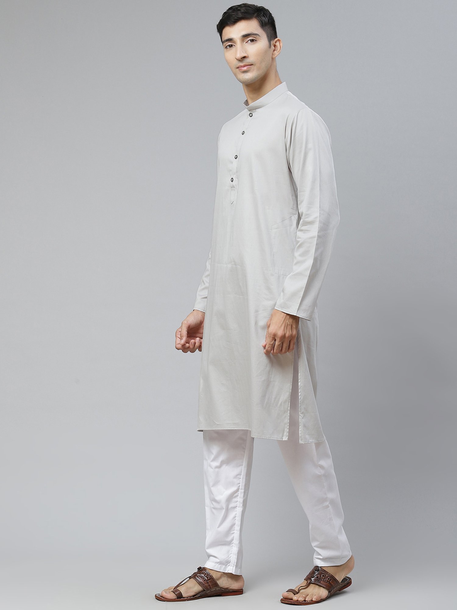 ManQ Grey Regular Fit Ethnic Wear