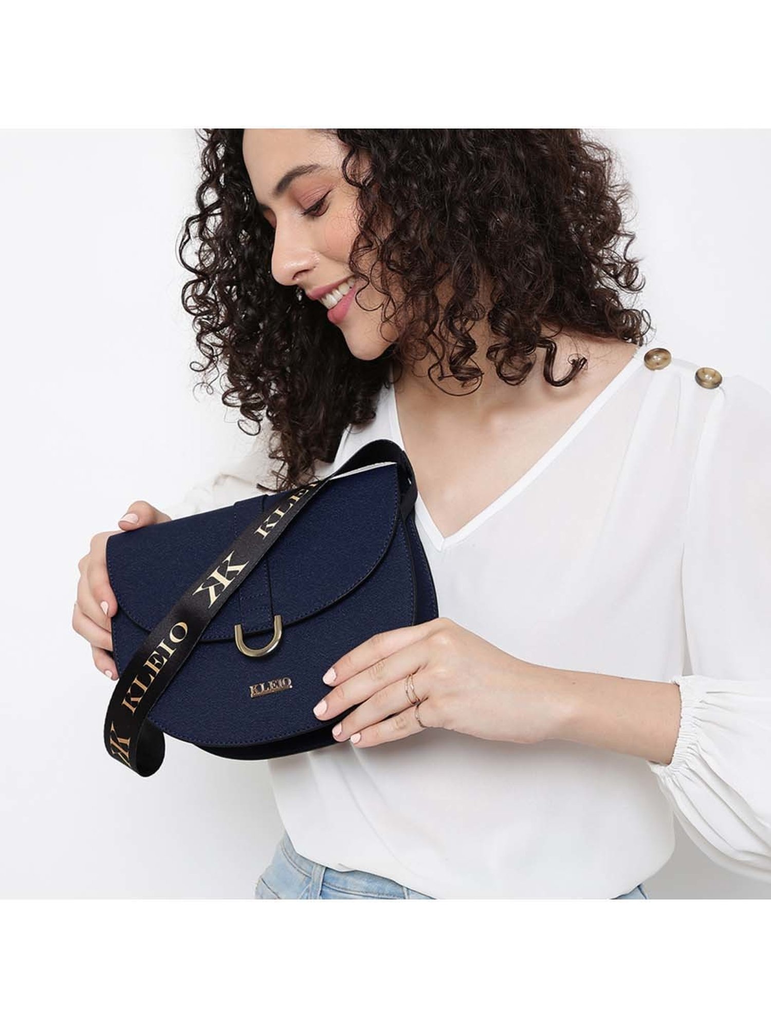 KLEIO Blue Solid Medium Shoulder Bag