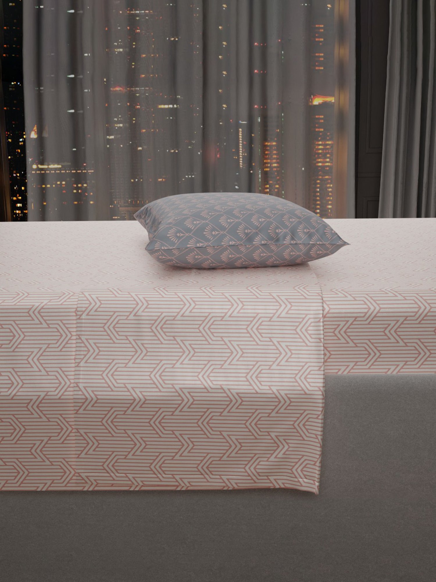 Stoa Paris Elegance Peach Polyester 300 TC Sateen Single Size Bed Sheet With 1 Pillow Cover