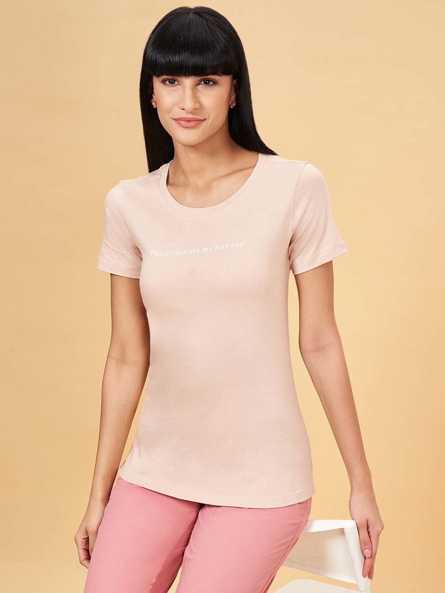 Honey by Pantaloons Pink Cotton Printed T-Shirt