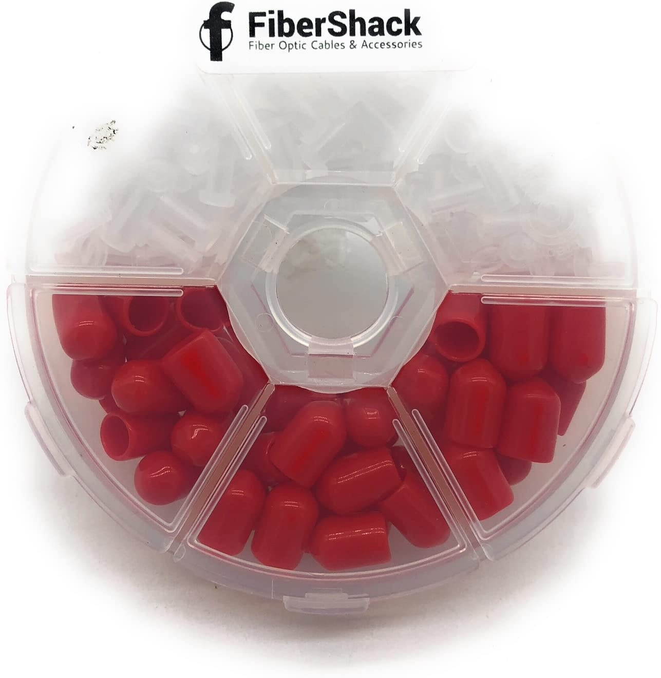 FiberShack - Dust Cap Kit for Fiber Optic Cables End Faces and Devices. Contains 200 2.5mm Clear FC/SC/ST Ferrules and 50 Red ST Debris Covers - Includes Durable Compartment Carry case