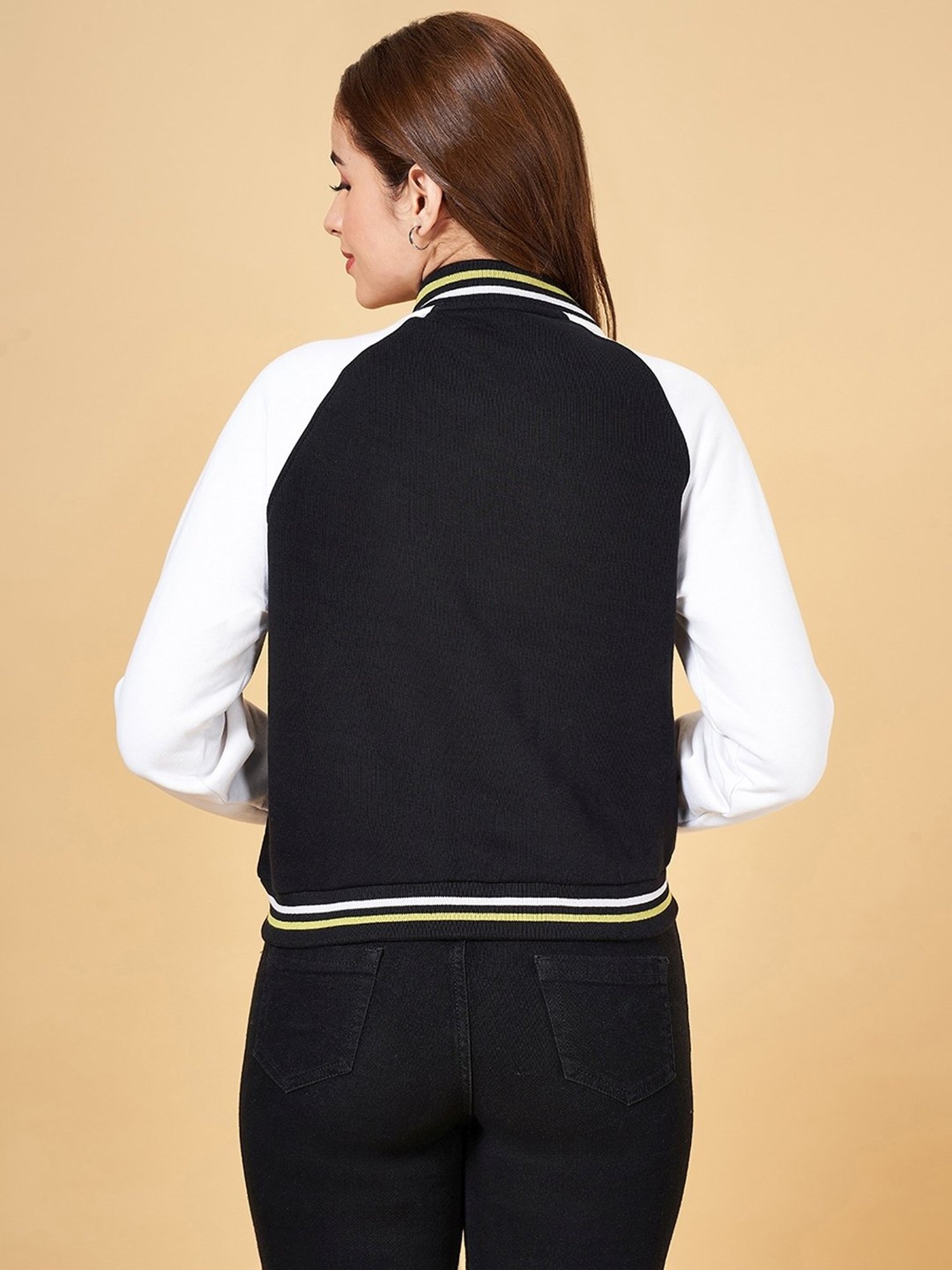 People by Pantaloons Black & White Cotton Color-Block Sweatshirt