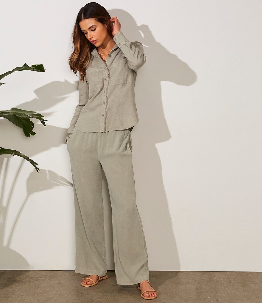 Cloth & Stone Woven Fray Placket Button Front Top