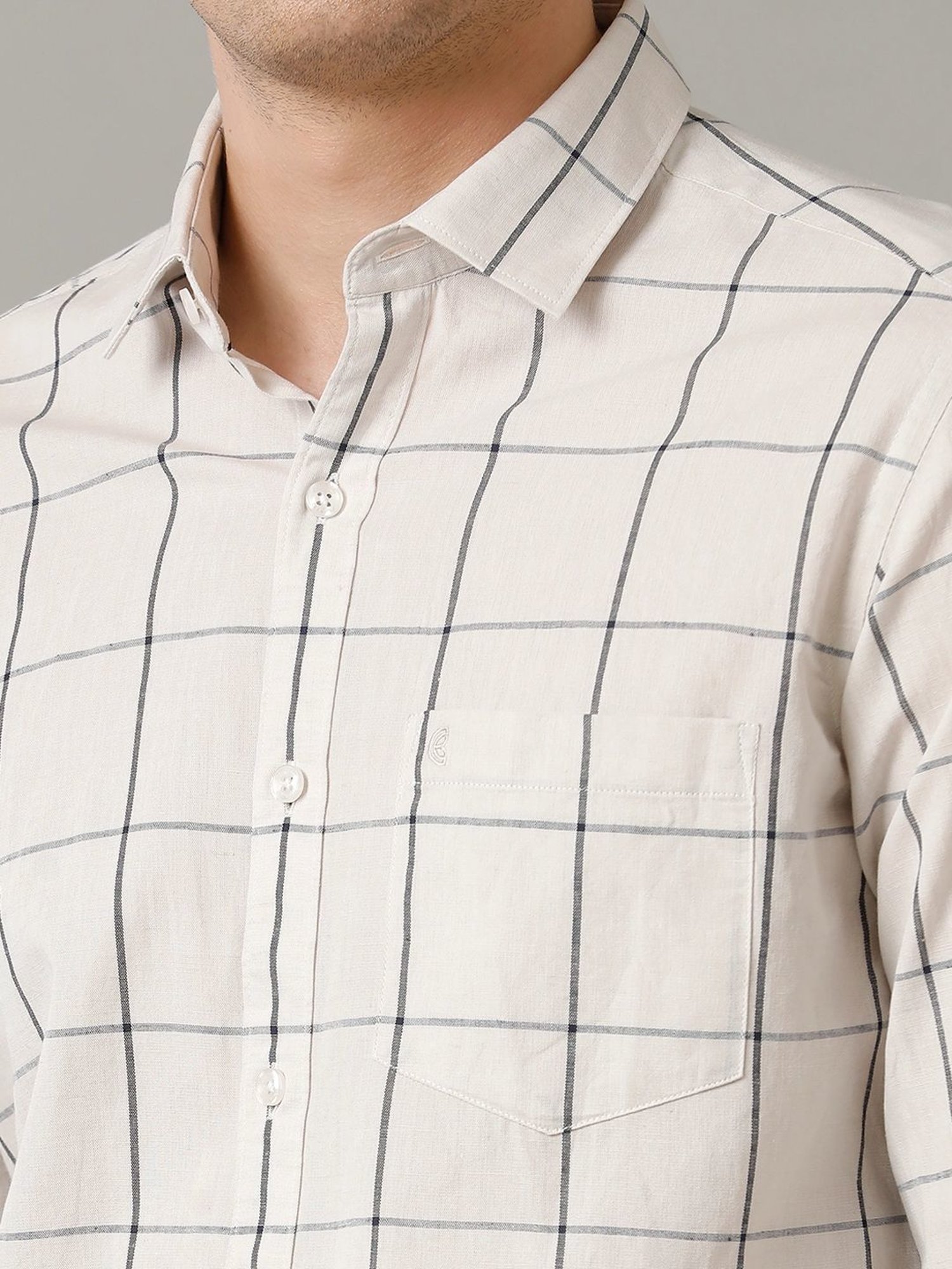 Cavallo By Linen Club Natural Linen Contemporary Fit Checks Shirt