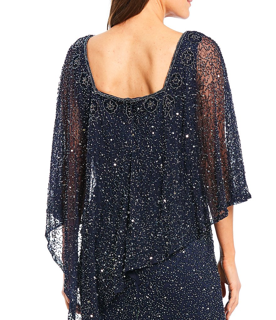 Pisarro Nights Square Neck 3/4 Sleeve Popover Sequin Dress