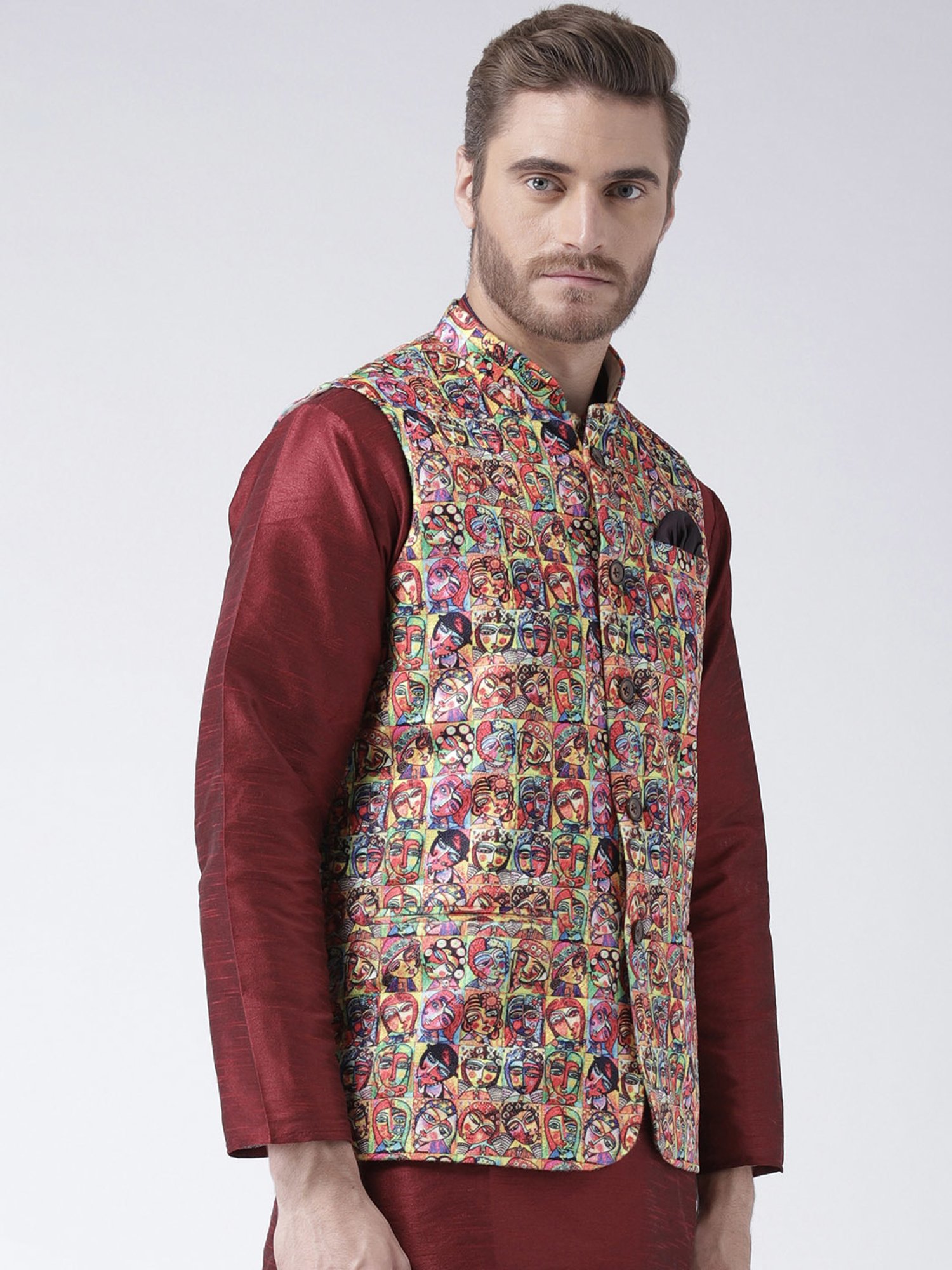 Hangup Plus Multicolor Regular Fit Printed Nehru Jacket