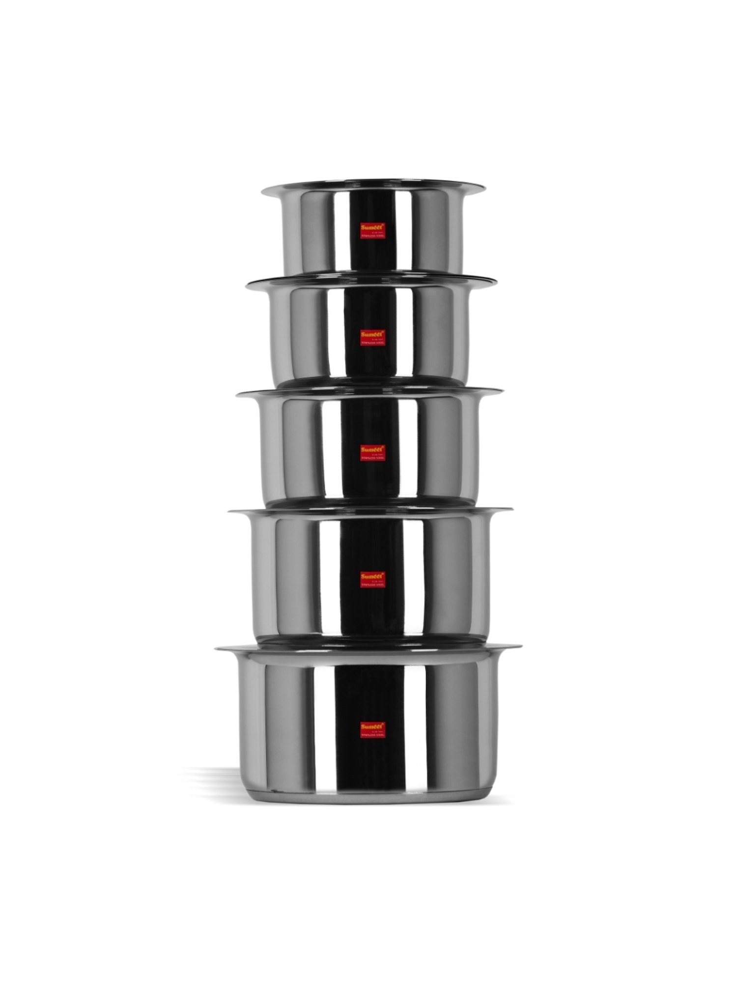 Sumeet 5 Pcs S.S. Induction Bottom  Container Set/Tope/Cookware Set With Lids (1 Ltr to 2.8Ltr)