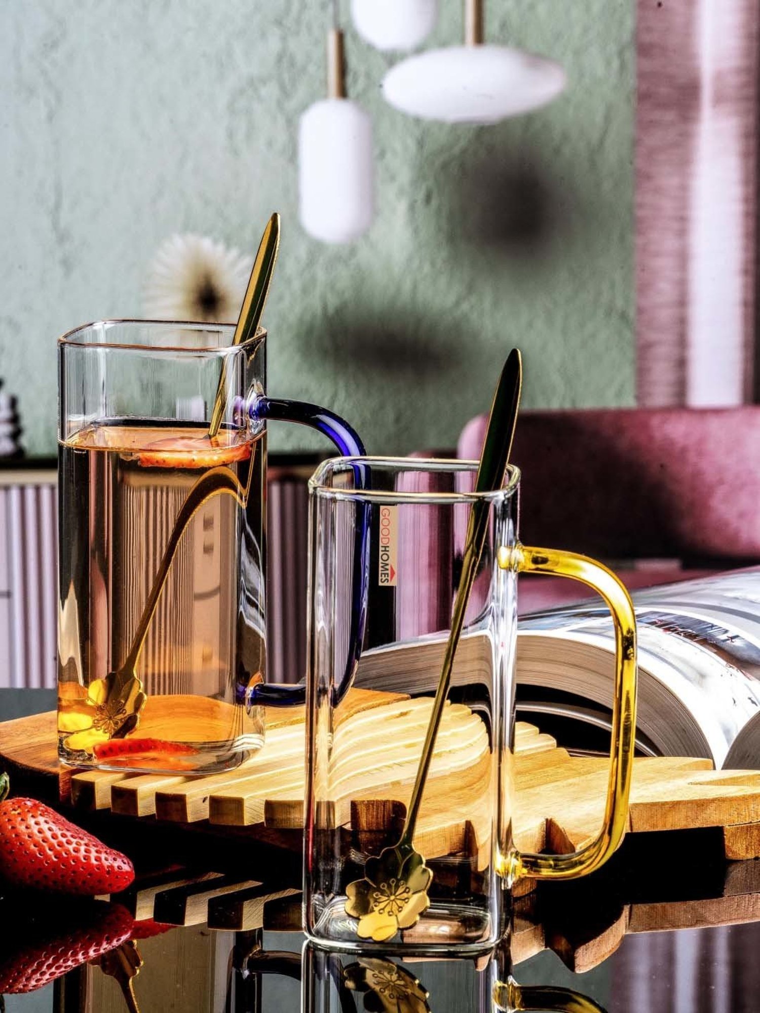 Goodhomes Transparent Glass 4-Piece Mug & Spoon Set