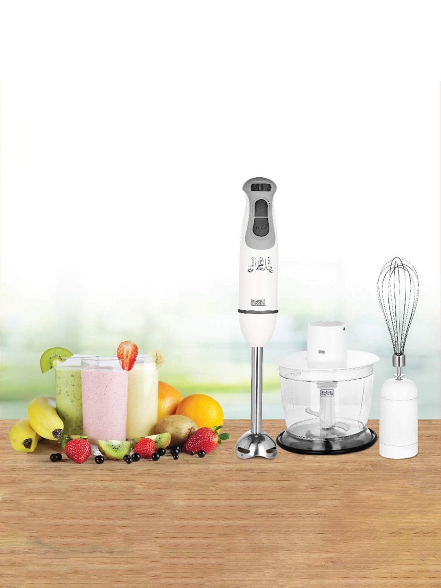 BLACK+DECKER BXBL6002IN Hand Blender 600W with Chopper, Whisk, Cup and Wall Rack (White)