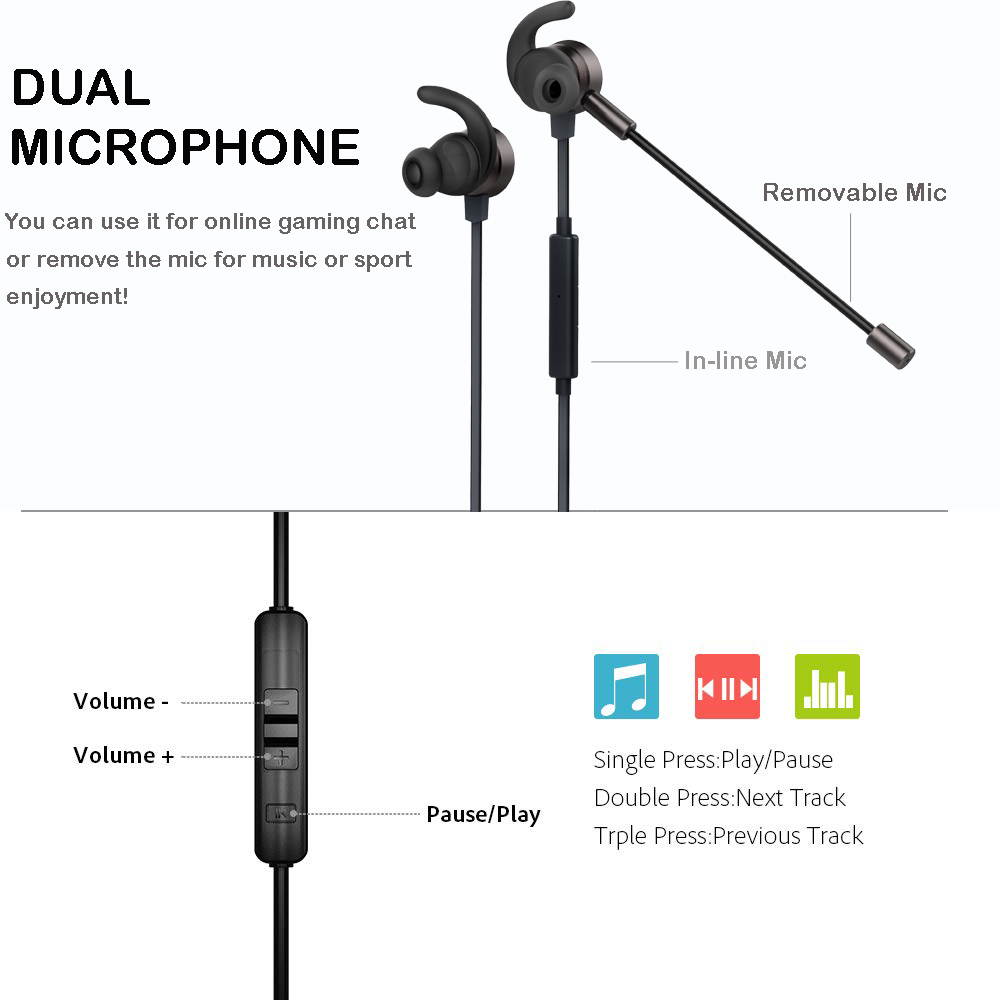 2019 Wired Gaming Earphone, Megadream Noise Cancelling Stereo Bass Gaming Earbuds E-Sport Earphone with Detachable Adjustable Mic, 3.5mm Jack, Desktop Adapter, for PS4/Xbox One/Laptop/Phone