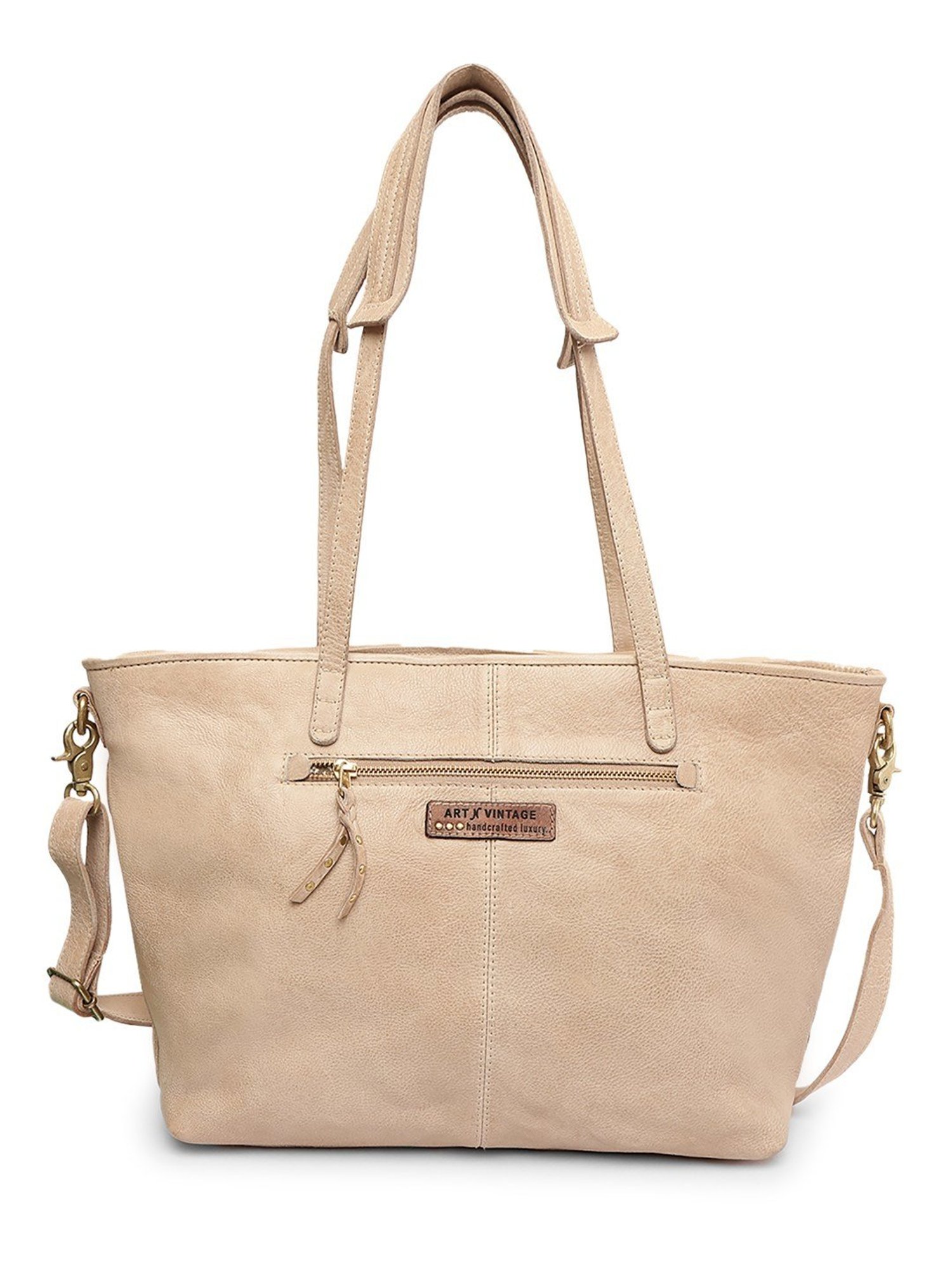 Art N Vintage Glory Beige Leather Textured Large Tote Handbag