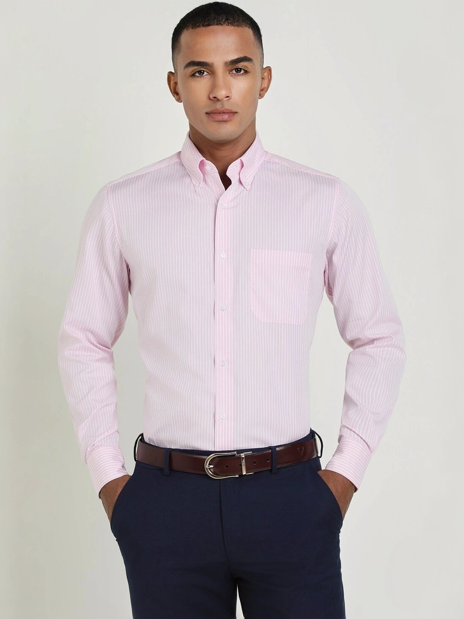 Sojanya Blue Cotton Regular Fit Self Pattern Shirt