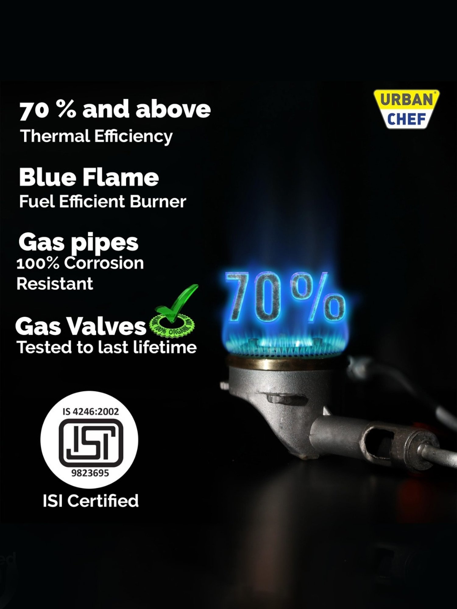 Urban Chef Gas Stove with 3 Burners ( Silver/Black )