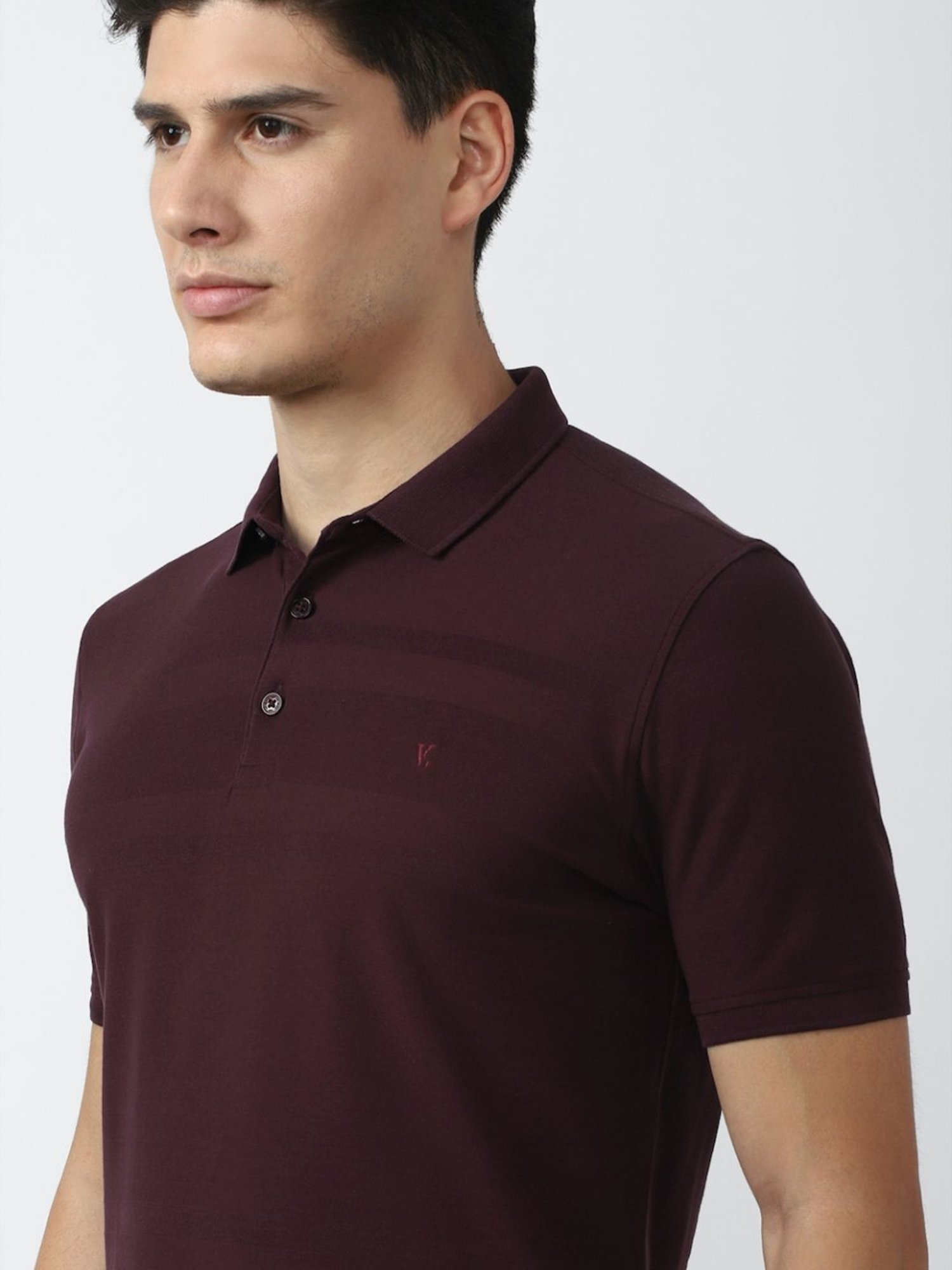 V Dot Maroon Cotton Slim Fit Striped Polo T-Shirt