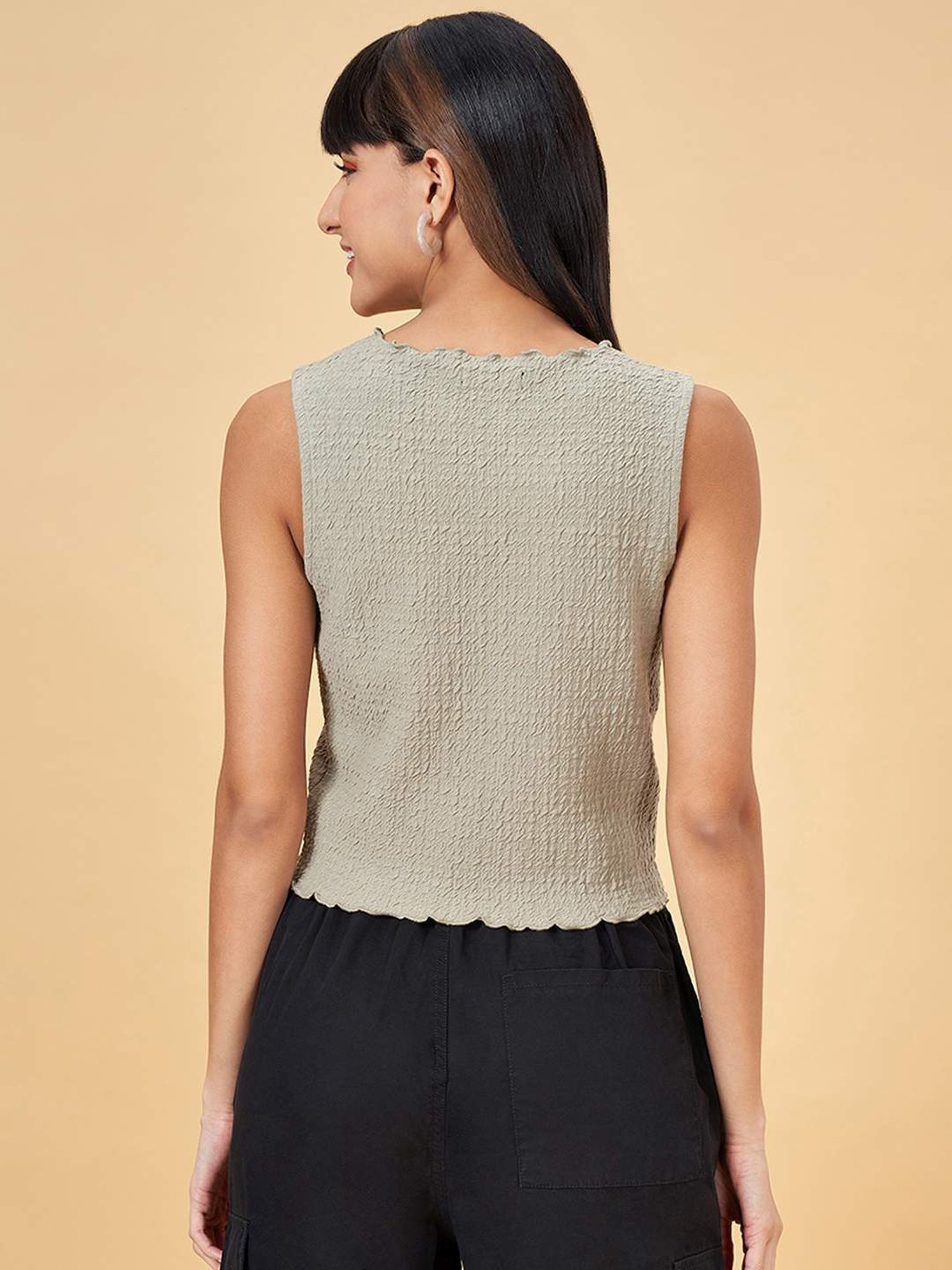 People by Pantaloons Grey Textured Pattern Crop Top