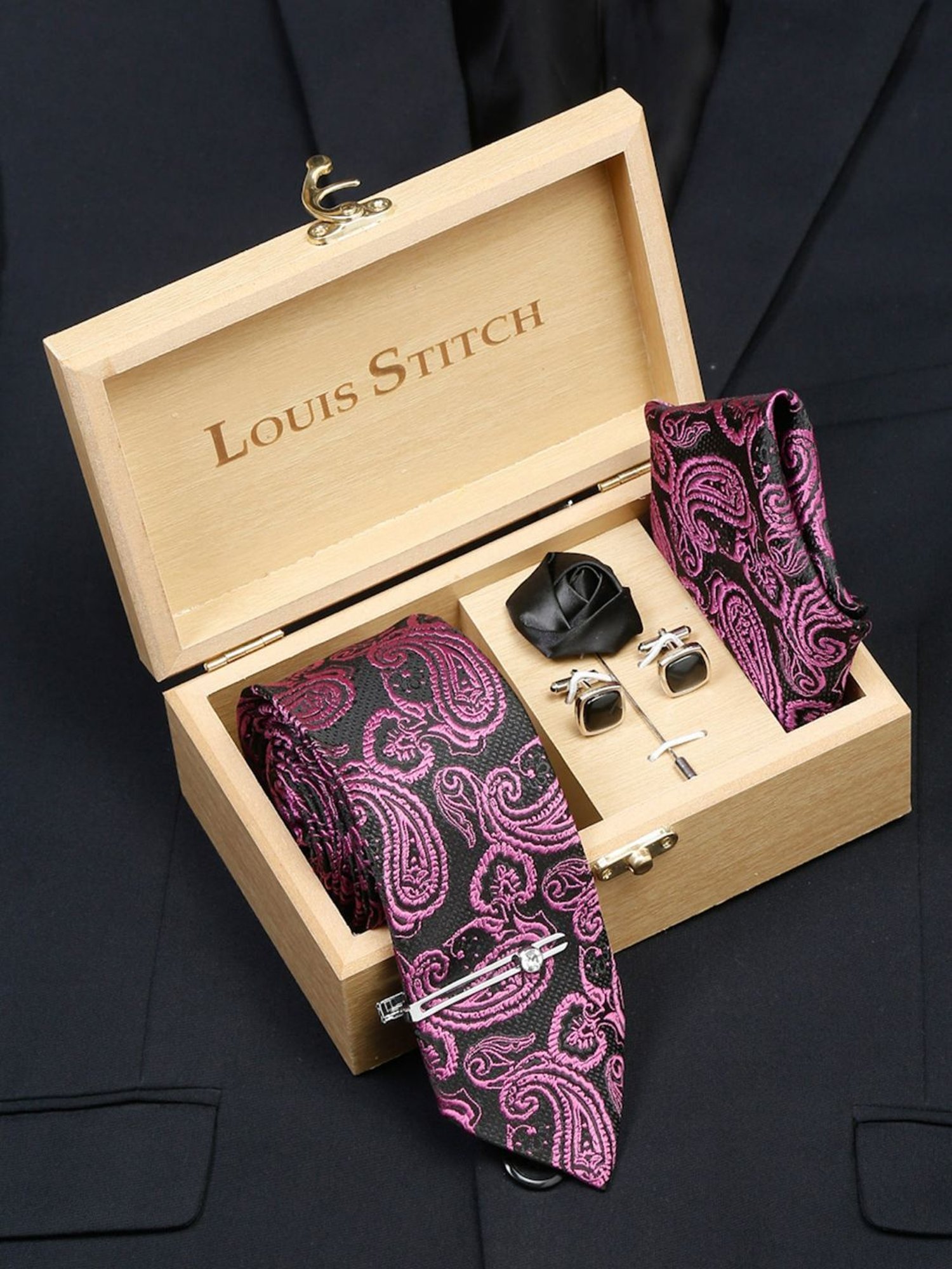 Louis Stitch Purple Embroidered Necktie Gift Set - Set of 5