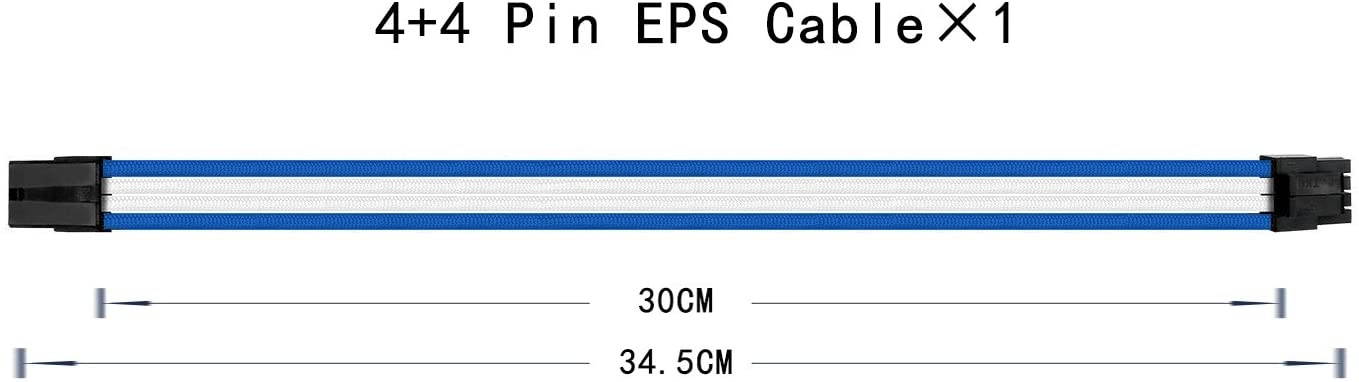 Sleeve Extension Power Supply Cable Kit, Power Supply with Extra-Sleeved 24-PIN 8-PIN 6-PIN 4+4 PIN-Blue/White with Cable Combs(11.8 inch/ 30CM),SC302