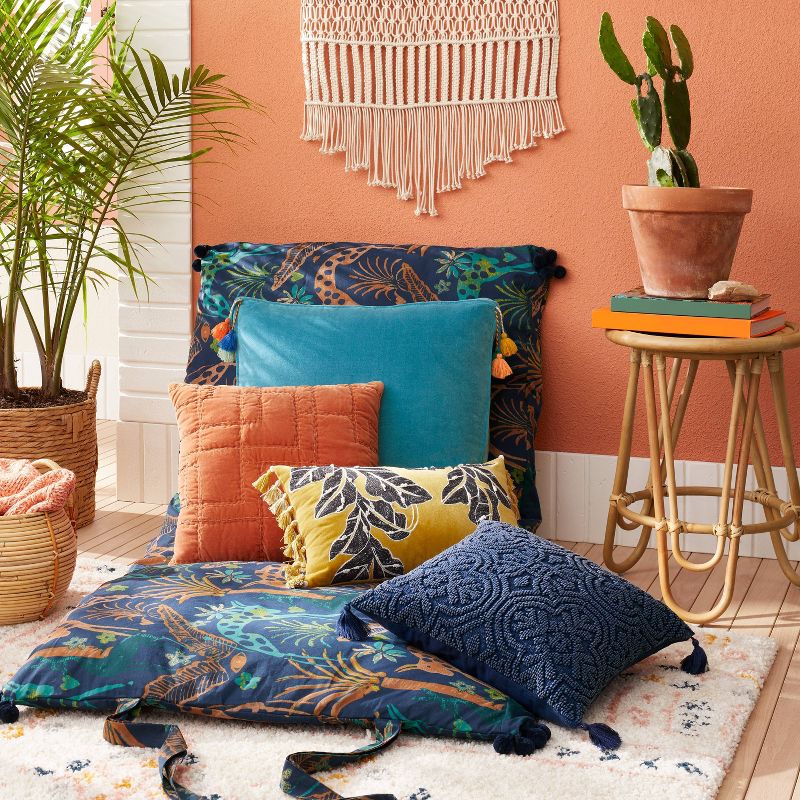 Embroidered Botanical Leaf Velvet Lumbar Throw Pillow Gold - Opalhouse™ designed with Jungalow™