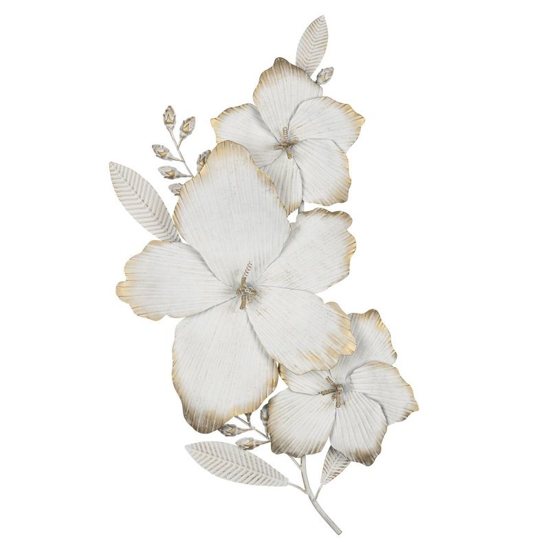 Blooming White and Gold Metal Flower Wall Decor - Stratton Home Décor