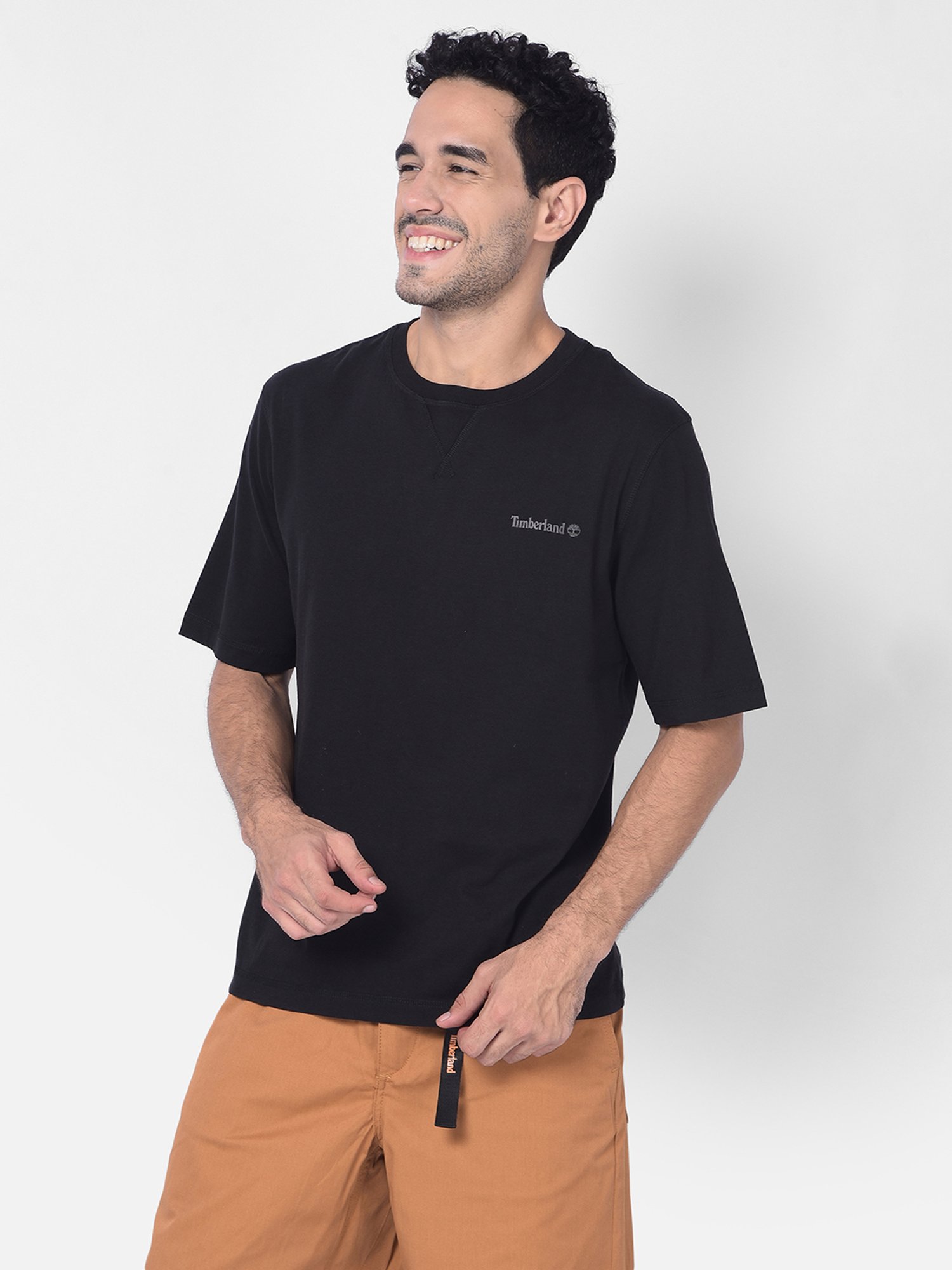 Timberland Black Regular Fit Logo Print Crew T-Shirt
