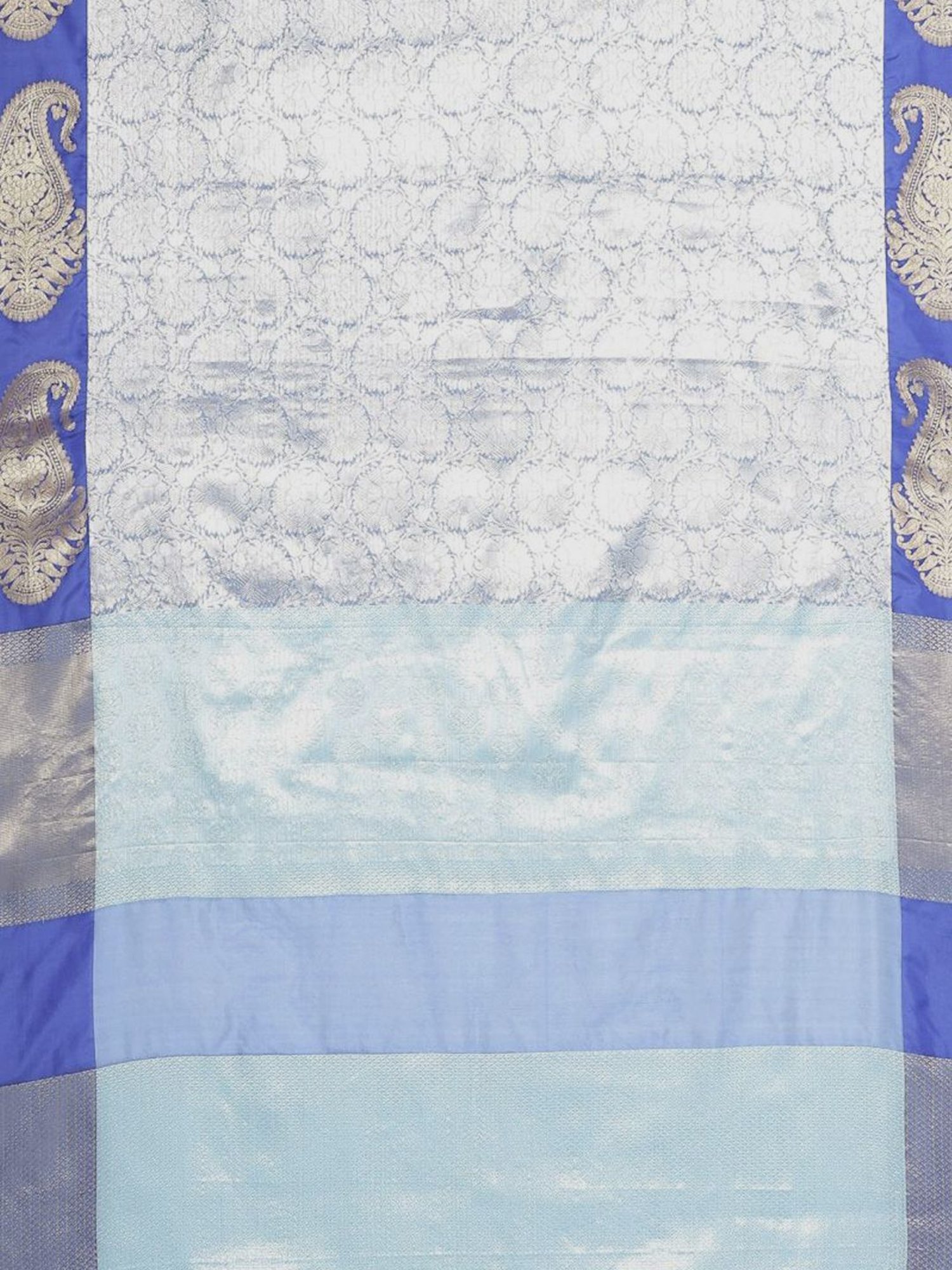 Banarasi Silk Works Blue Woven Saree With Unstitched Blouse
