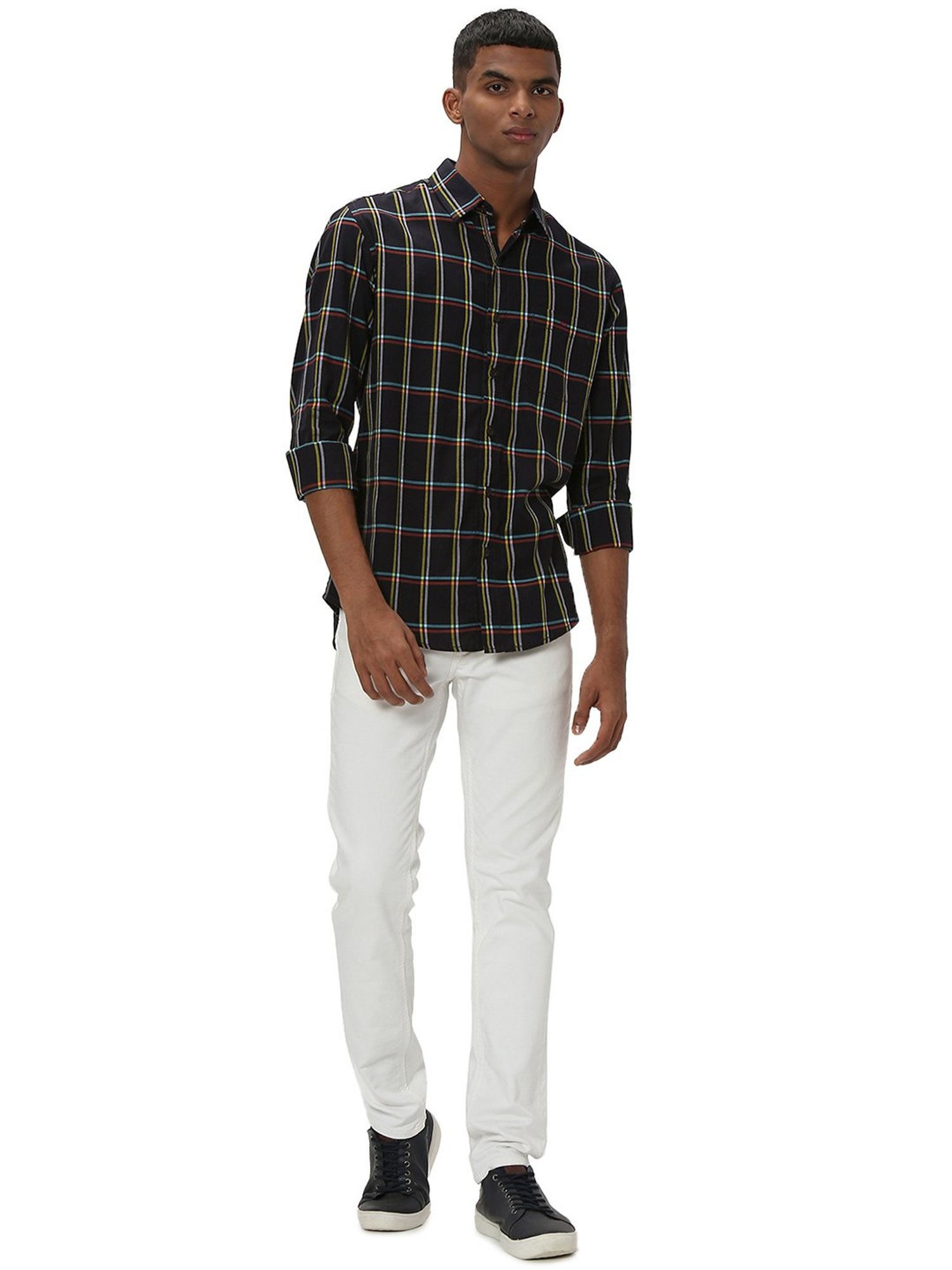 Mufti Black Slim Fit Check Cotton Shirt