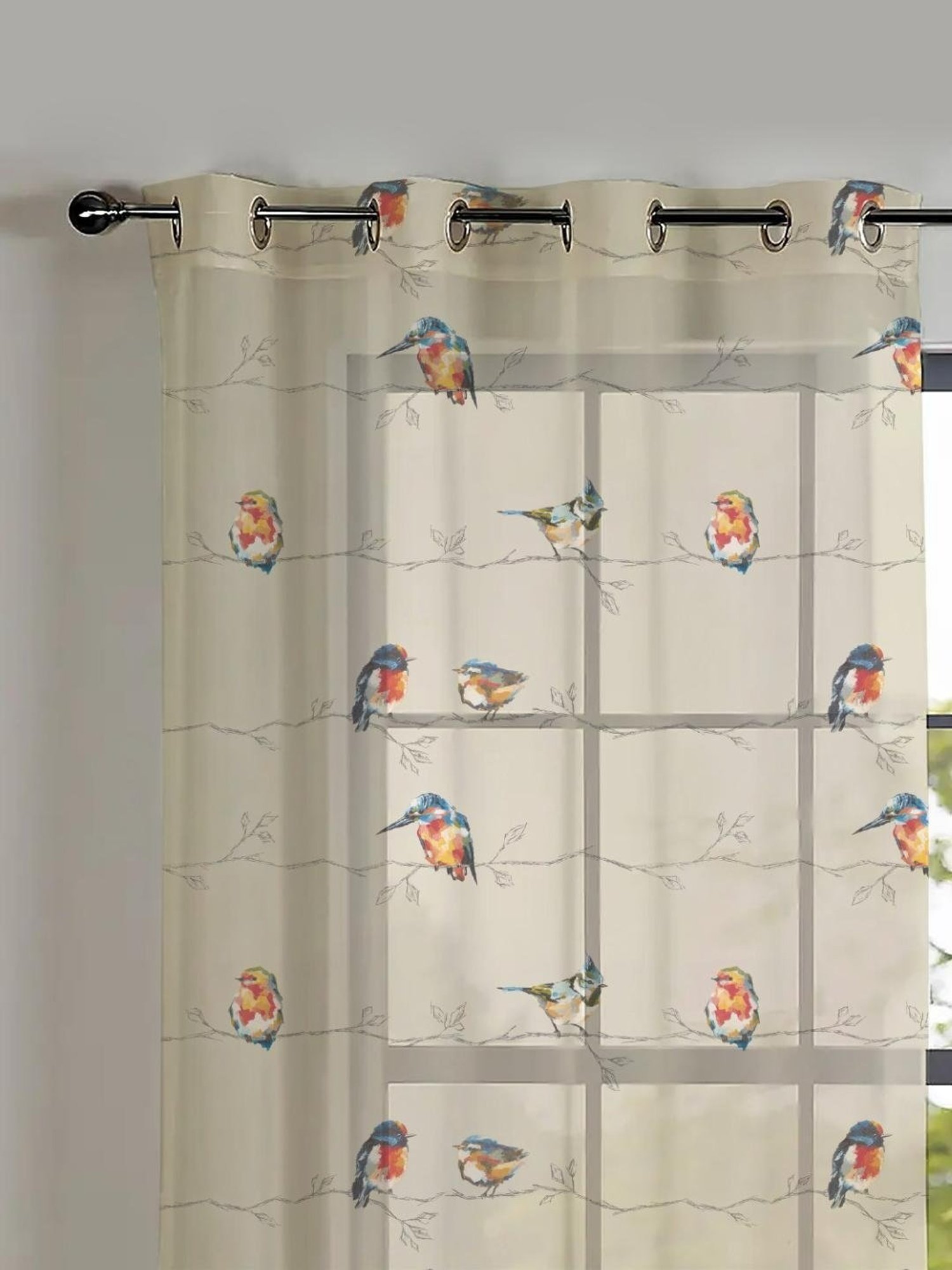 SPACES DRAPE STORY Elegent Digital Print Beige Polyester 5 ft Window Curtains - Set of 2