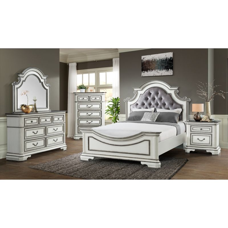 Caroline Button Tufted King Panel Bed Antique White - Picket House Furnishings