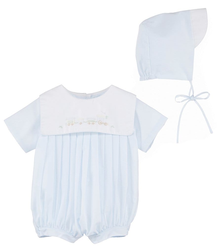 Petit Ami Baby Boys Newborn-3 Months Train Embroidered Jon Jon Shortalls