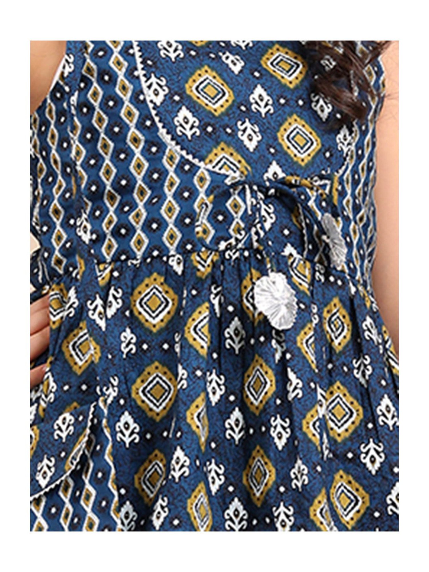 Budding Bees Girls Navy & White Printed Top, Gharara with Sling Bag