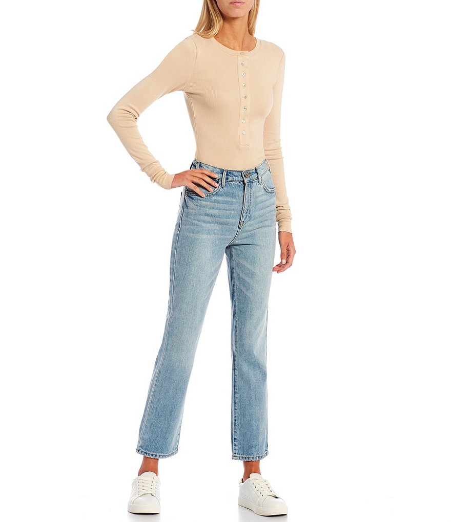 Every Button Front Snap Long Sleeve Henley Neck Bodysuit