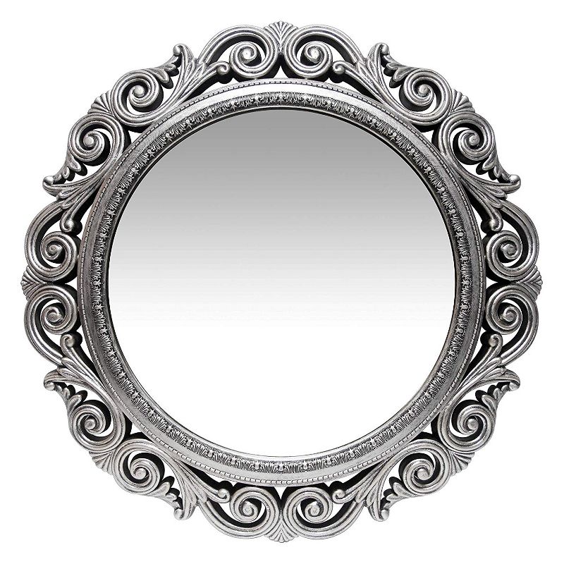 Infinity Instruments Antique Design Large 24-Inch Decorative Round Wall Mirror, Silver