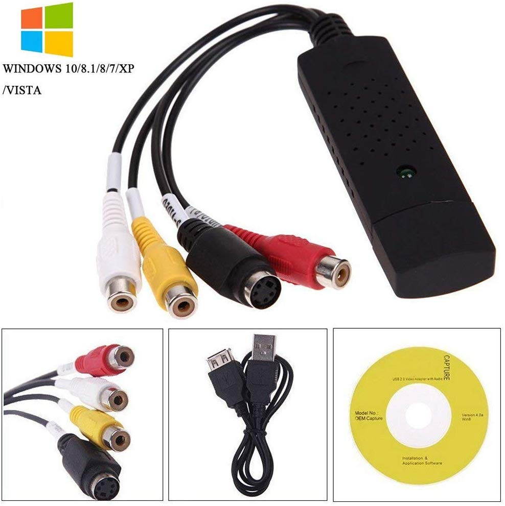 USB 2.0 Audio/Video Converter Video Capture Adapter - Digitize and Edit Video from Any Analog Source Including VCR, VHS, DVD