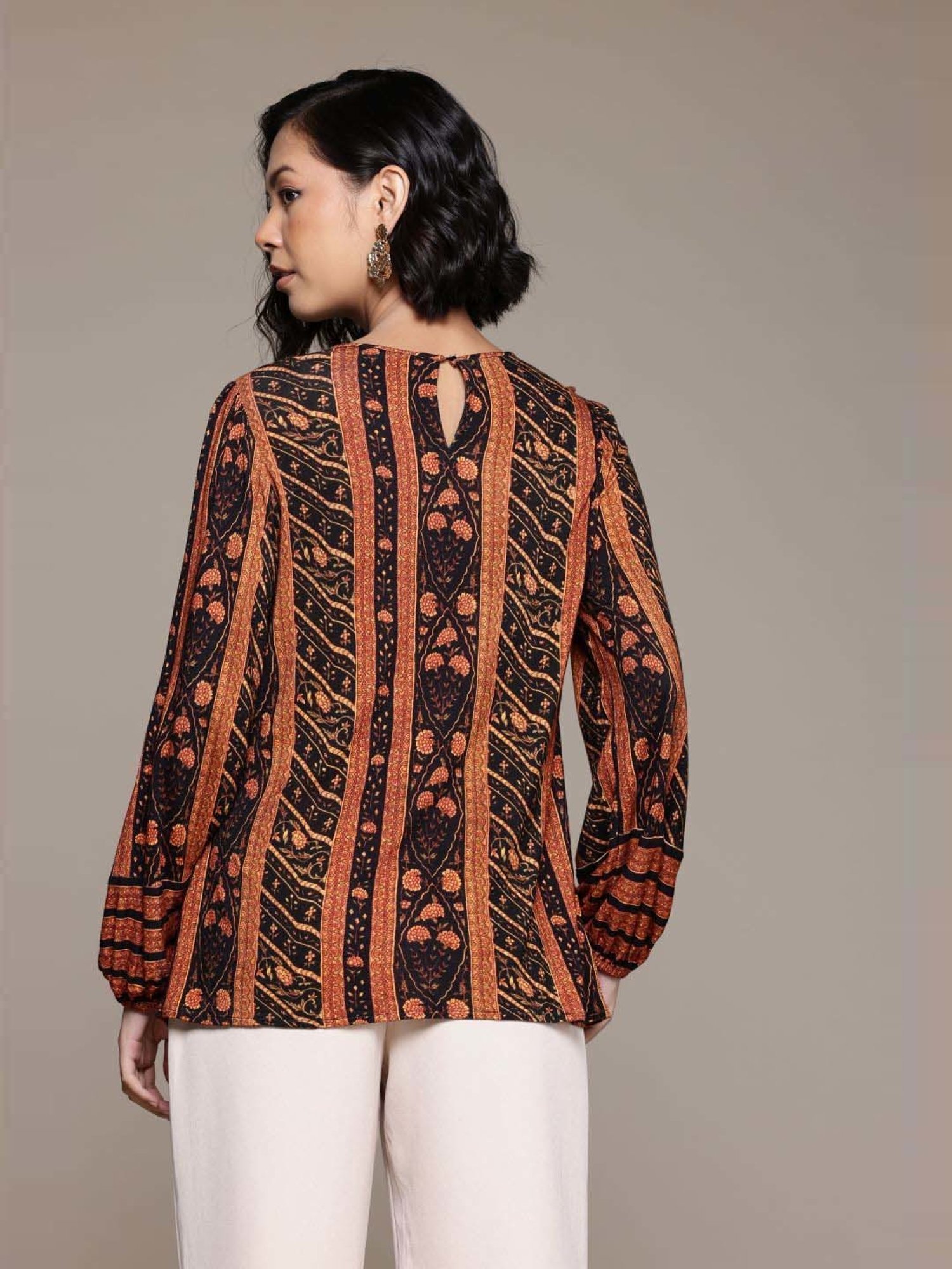 AARKE RITU KUMAR Black & Orange Printed Top