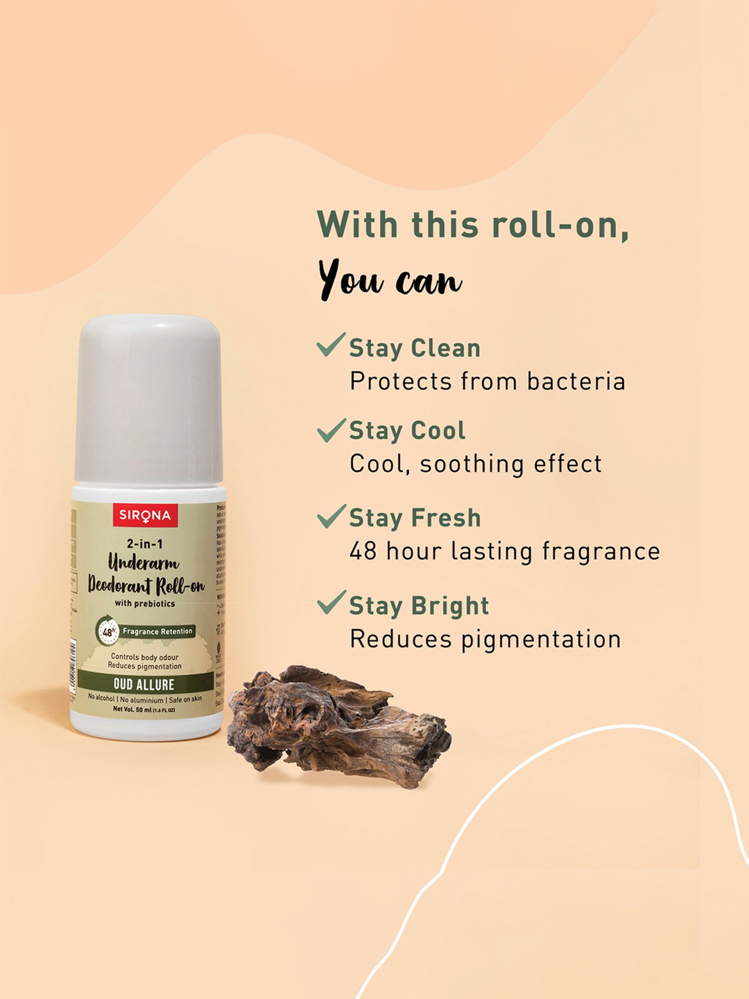 Sirona 2-in-1 Underarm Deodorant Roll On - 50 ml