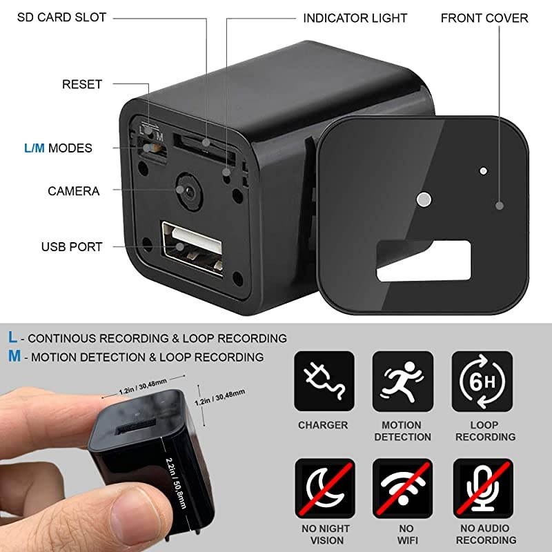 Camera Charger Hidden Camera 32 GB SD Card Included Premium Pack Hidden Cam Hidden Nanny Cam Mini Camera 1080p Hidden Cam USB Charger Camera Surveillance Camera Full HD