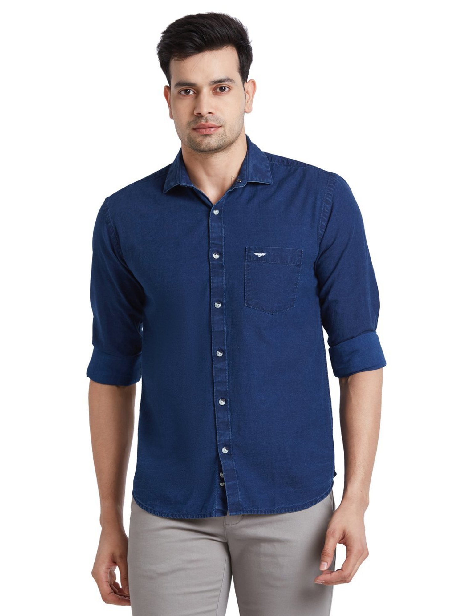 Park Avenue Blue Cotton Slim Fit Denim Shirt