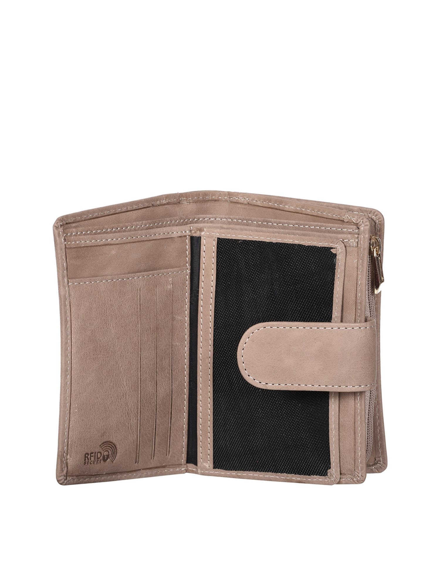 SASSORA Beige Solid Rfid Bi-Fold Wallet for Women