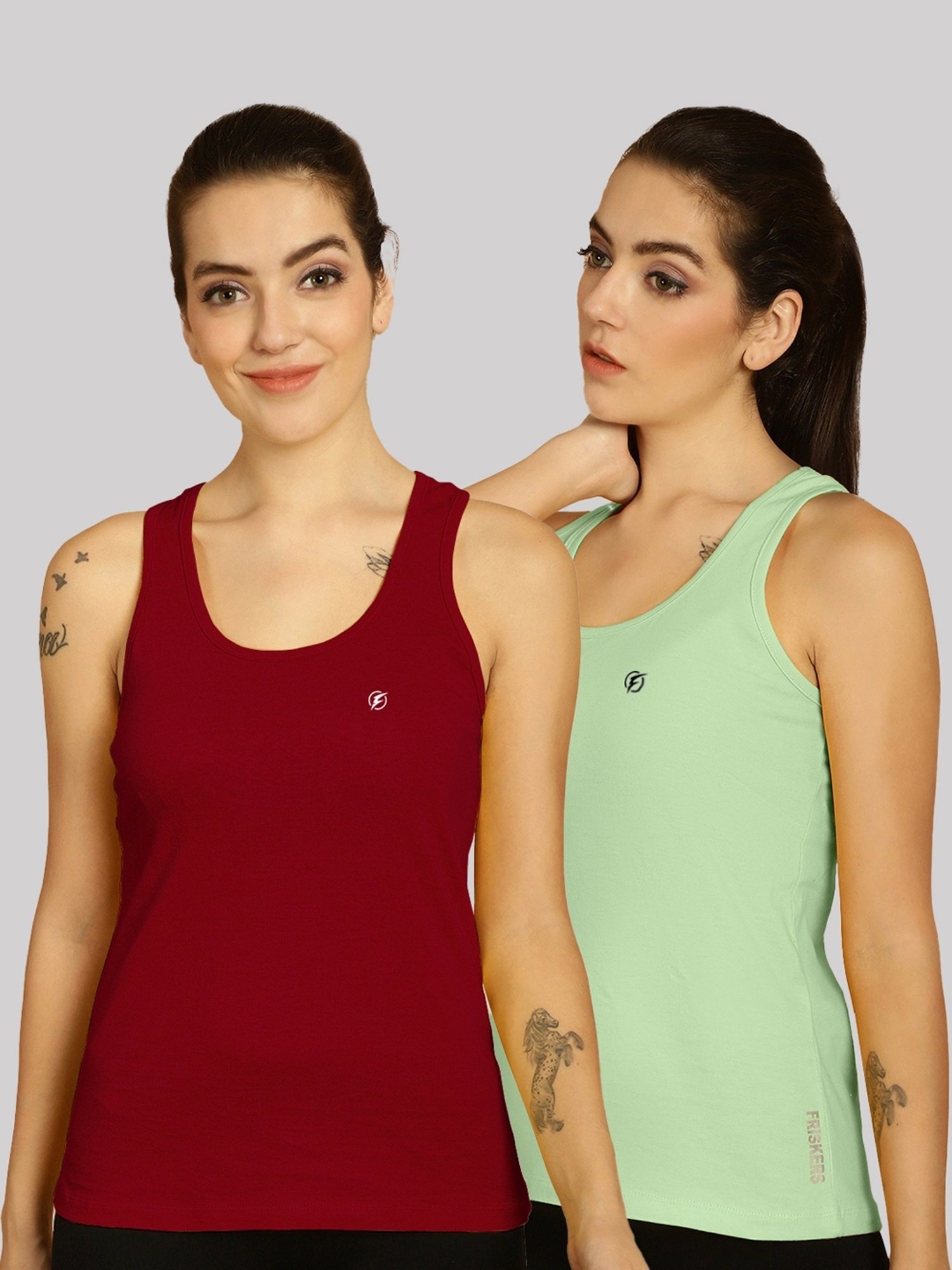 Friskers Maroon & Green Cotton Sports Tank Top - Pack Of 2