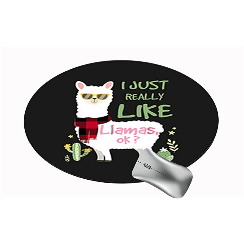 Customized Round Office Mouse Pad NonSlip Rubber Mouse Pads Cute Mat I Just Really Like Llama Ok Plaid Scarf Christmas