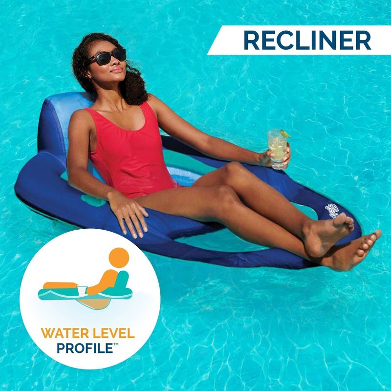 SwimWays Spring Float Recliner Swim Lounger for Pool or Lake with Hyper-Flate Valve - Blue