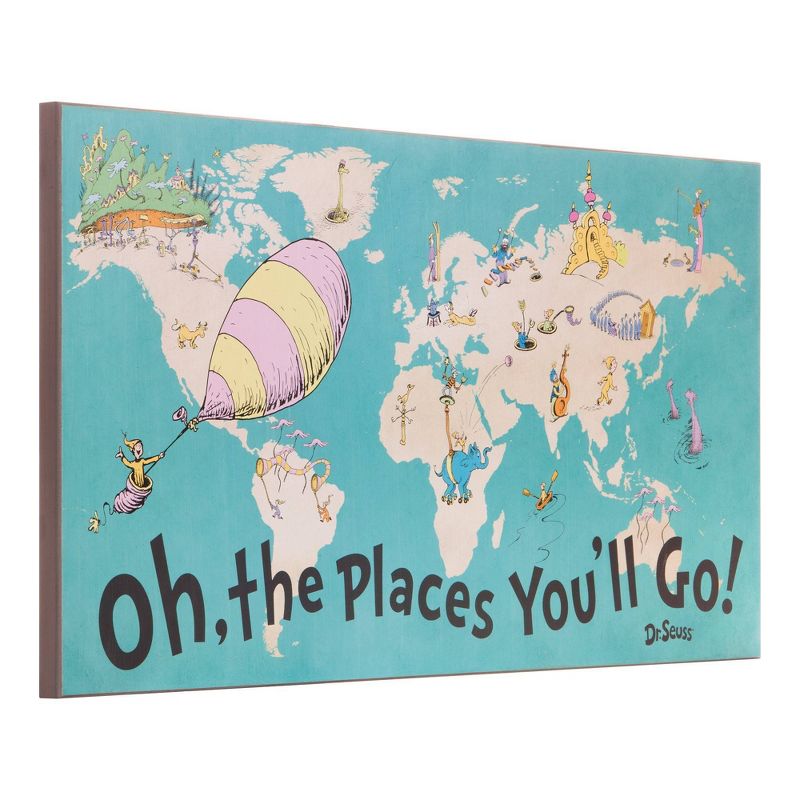 40"x20" Dr. Seuss Colorful Characters Oh The Places You'll Go World Map Stretched Canvas Wall Art
