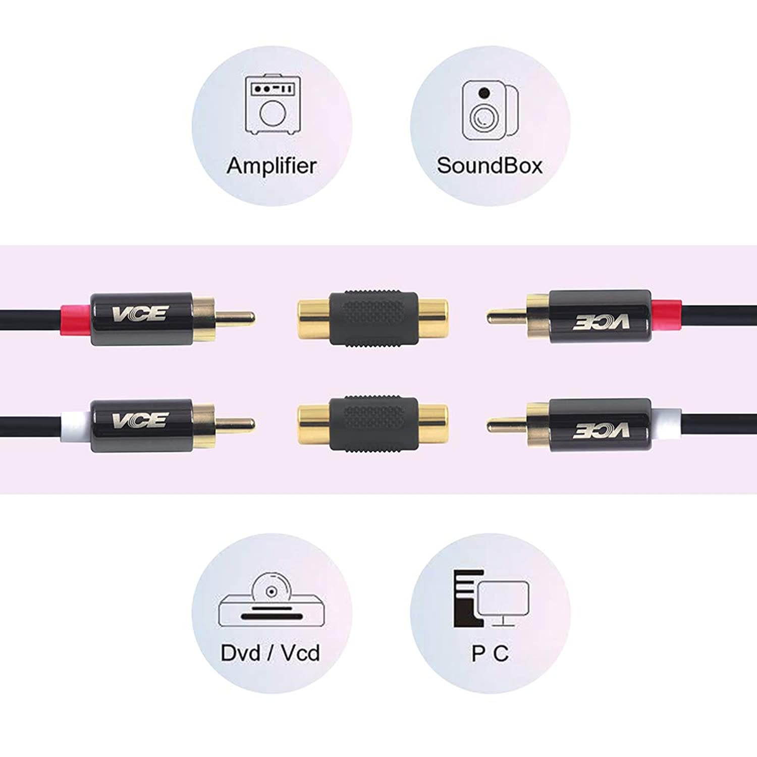 VCE 6-Pack Gold Plated RCA Female to RCA Female Coupler