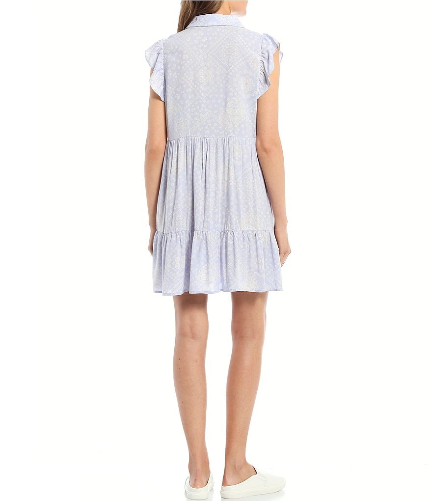 June & Hudson Button Front Flutter Sleeve Tiered Hem Dress