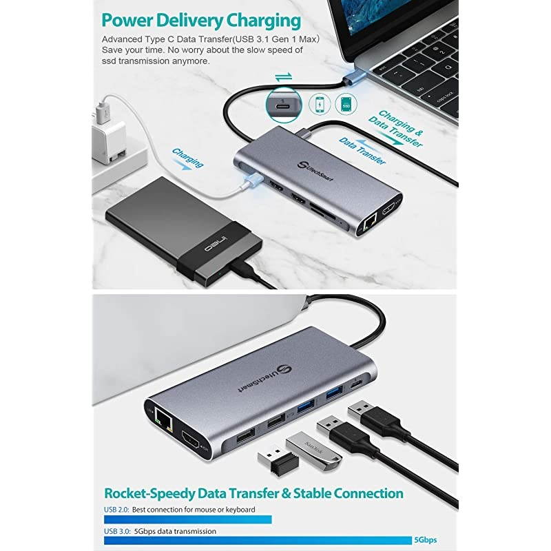 USB C Hub USB C Docking Station  Triple Display 12 in 1 Type C Laptop Dock Station Adapter Compatible for MacBook and Windows3HDMI PD30 SD TF Card Reader Gigabit Ethernet 4USB Ports