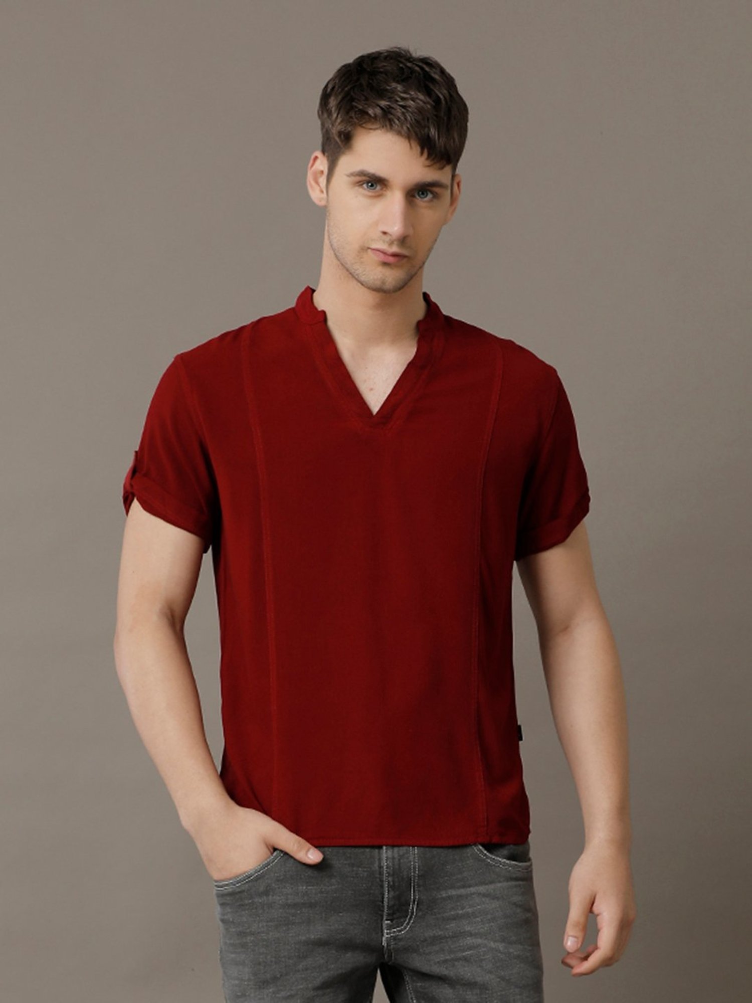 Identiti Maroon Slim Fit Shirt